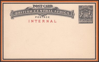 An old postcard from the 1890s. British Central Africa, heraldic postage stamp