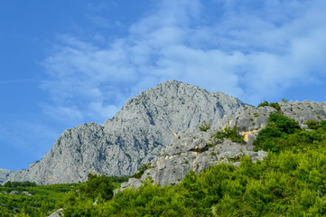 Naklejka na ściany i meble Adriatic Sea coastline mountains on road of Makarska riviera of Dalmatia, Croatia