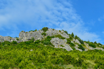 Fototapeta na wymiar Adriatic Sea coastline mountains on road of Makarska riviera of Dalmatia, Croatia