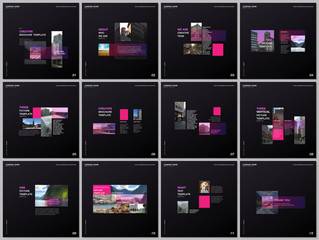 Fototapeta premium Minimal brochure templates with pink color rectangles, rectangular shapes. Covers design templates for square flyer, leaflet, brochure, report, presentation, blog, advertising, magazine for blogging.