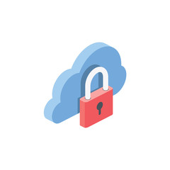 Cloud security lock. Premium quality. Vector 3d isometric color icon new flat style. Creative illustration, idea for infographics.