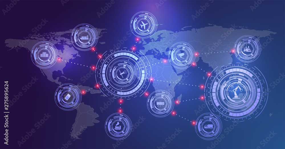 Poster internet of things (iot) and networking concept for connected devices. spider web of network connect