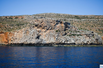 Greece resort island Santorini with mountains and sea