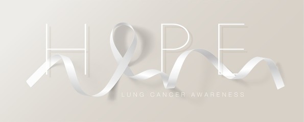 Lung Cancer Awareness Calligraphy Poster Design. Realistic White Ribbon. November is Cancer Awareness Month. Vector Illustration
