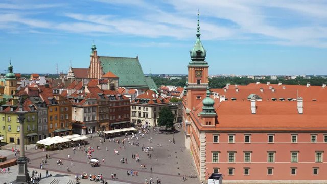 ity of Warsaw in Poland, pan shot of Castle Square in the Old Town