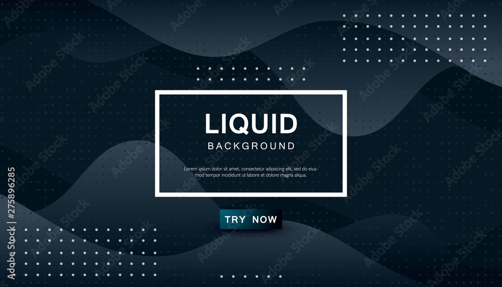 Poster dynamic abstract wavy background. modern black fluid shape with geometric dots composition. dark bac