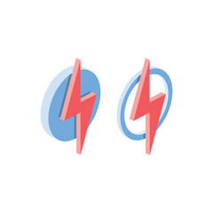Energy lightning. Vector 3d isometric color icon new flat style. Creative illustration, idea for infographics.