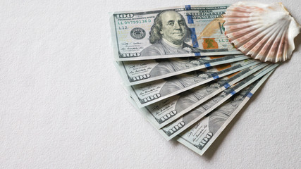 Sea fan of a banknotes of hundred dollars on a white background