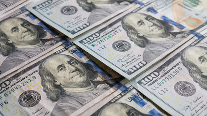Background Of One Hundred American Dollar Banknotes.