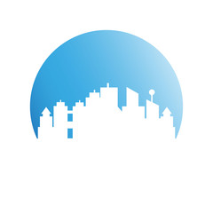 building, city skyline in blue circle 