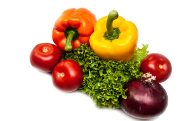 Assorted fresh vegetables on a white background. The concept of healthy eating.