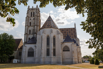 Fototapeta na wymiar View to Gothic facade of Royal Monastery of Brou, Bourg-en-Bresse, France