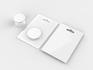 Blank smart phone pop socket stand and holder for branding. 3d rendering illustration.