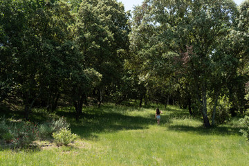 Petite fille de dos dans une clairi&egrave;re
