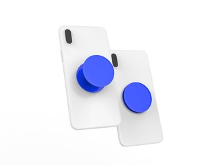 Blank smart phone pop socket stand and holder for branding. 3d rendering illustration.