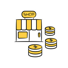 shop and store yellow doodle design