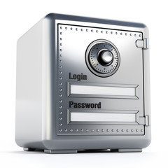 Steel safe with login and password screen. 3D illustration