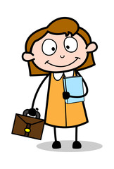 A Working Lady - Retro Office Girl Employee Cartoon Vector Illustration