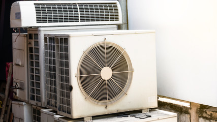 Side view, old air conditioning, abandoned