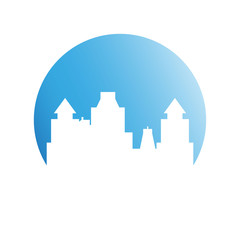 building, city skyline in blue circle 