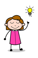 Got an Idea - Retro Office Girl Employee Cartoon Vector Illustration