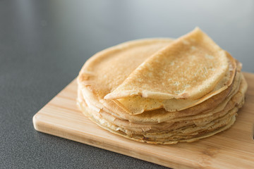 Traditional russian pancakes. Thin homemade pancakes with crispy crust. Maslenitsa holiday.