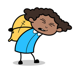 Carrying Burden - Retro Black Office Girl Cartoon Vector Illustration