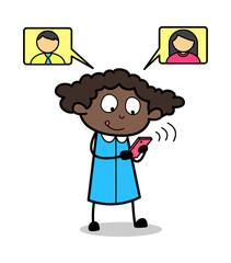 Chatting with Friends - Retro Black Office Girl Cartoon Vector Illustration