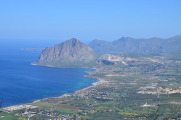 Fototapeta na wymiar Gulf of Bonagia (mount Cofanor) view from Erice