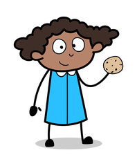 Showing Some Eating Item - Retro Black Office Girl Cartoon Vector Illustration