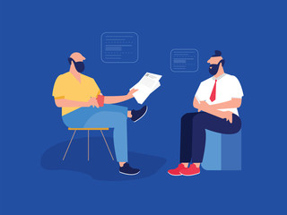 Interviewing, job search. Flat design vector illustration.