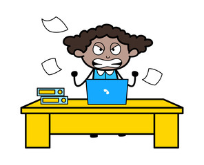 Very Angry Worker - Retro Black Office Girl Cartoon Vector Illustration