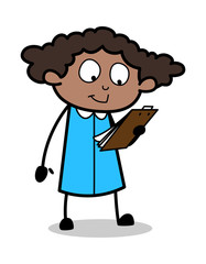 Reading Instruction - Retro Black Office Girl Cartoon Vector Illustration