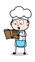 Reading a Recipe Book - Cartoon Waiter Male Chef Vector Illustration