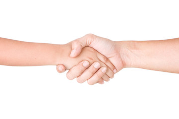 Man and Boy Holding Hand, ISOLATED ON WHITE BACKGROUND.