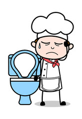 Constipation Problem - Cartoon Waiter Male Chef Vector Illustration