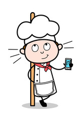 Showing a Music Device - Cartoon Waiter Male Chef Vector Illustration