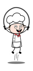 Playing with Skipping Rope - Cartoon Waiter Male Chef Vector Illustration
