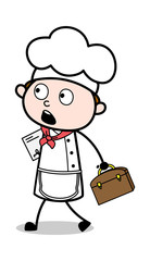 Walking with Briefcase and File - Cartoon Waiter Male Chef Vector Illustration