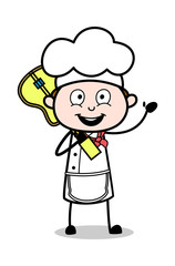 Holding a Guitar and Saying Hello - Cartoon Waiter Male Chef Vector Illustration