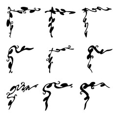 Set of decorative corners for your design. Decoration books. Vector illustration