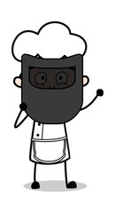 Holding a Welding Shield in Front of Face - Cartoon Waiter Male Chef Vector Illustration
