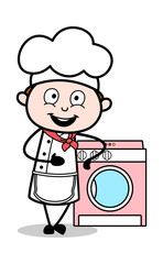 Presenting Washing Machine - Cartoon Waiter Male Chef Vector Illustration