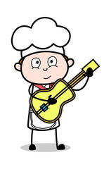 Playing Guitar - Cartoon Waiter Male Chef Vector Illustration
