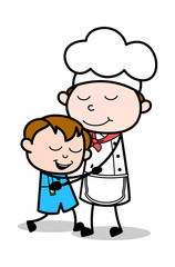 A Father Giving a Hug to His Son - Cartoon Waiter Male Chef Vector Illustration