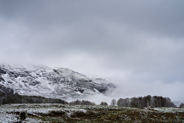 Montenegro, Dinaric alps in durmitor national park nature landscape covered by snow in spring near sedlo pass route from zabljak to pluzine
