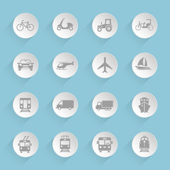 transportation icons on paper circles