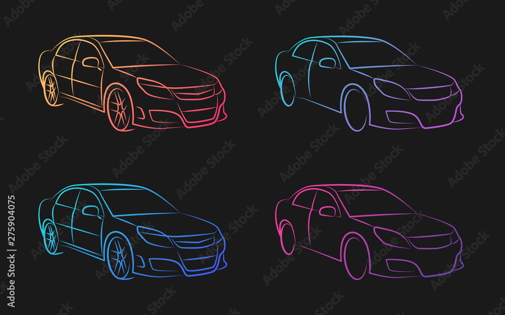 Poster auto car in two versions gradient vector illustration. gradient vehicle outline perspective sketch i