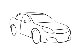 auto car monochrome simple vector illustration. black vehicle outline perspective sketch isolated on white background