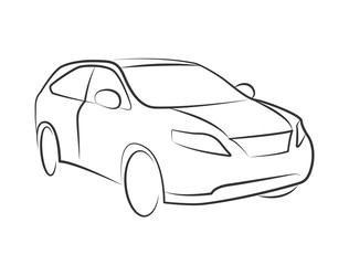 off road auto car simple monochrome vector illustration. black vehicle outline perspective sketch isolated on white background